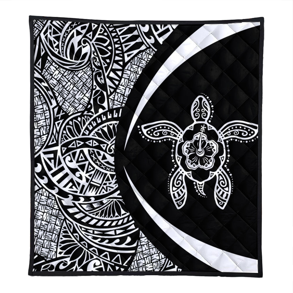 Hawaii Premium Quilt Turtle Hibiscus Lauhala Black White Circle
