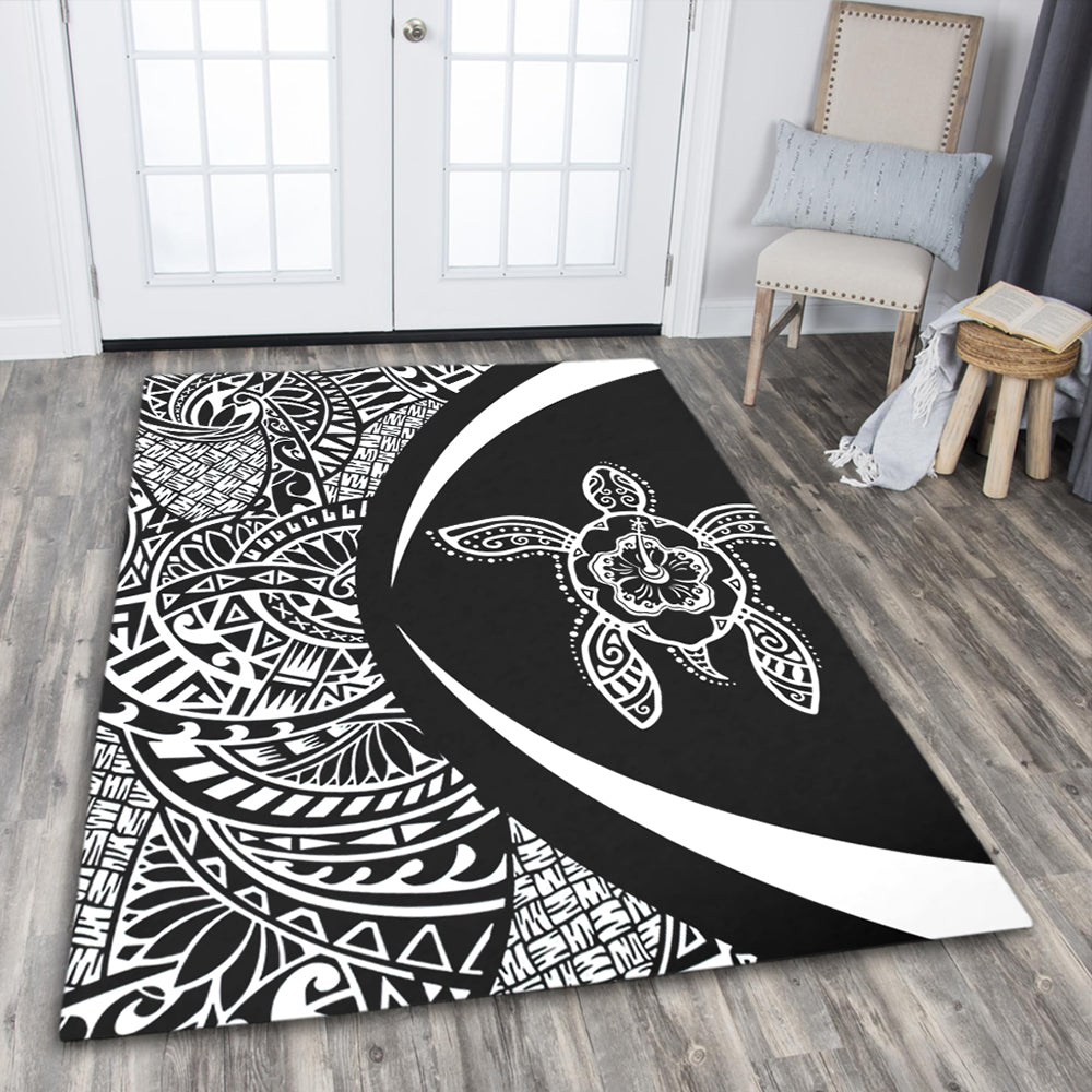 Hawaii Area Rug Turtle Hibiscus Lauhala Black White Circle