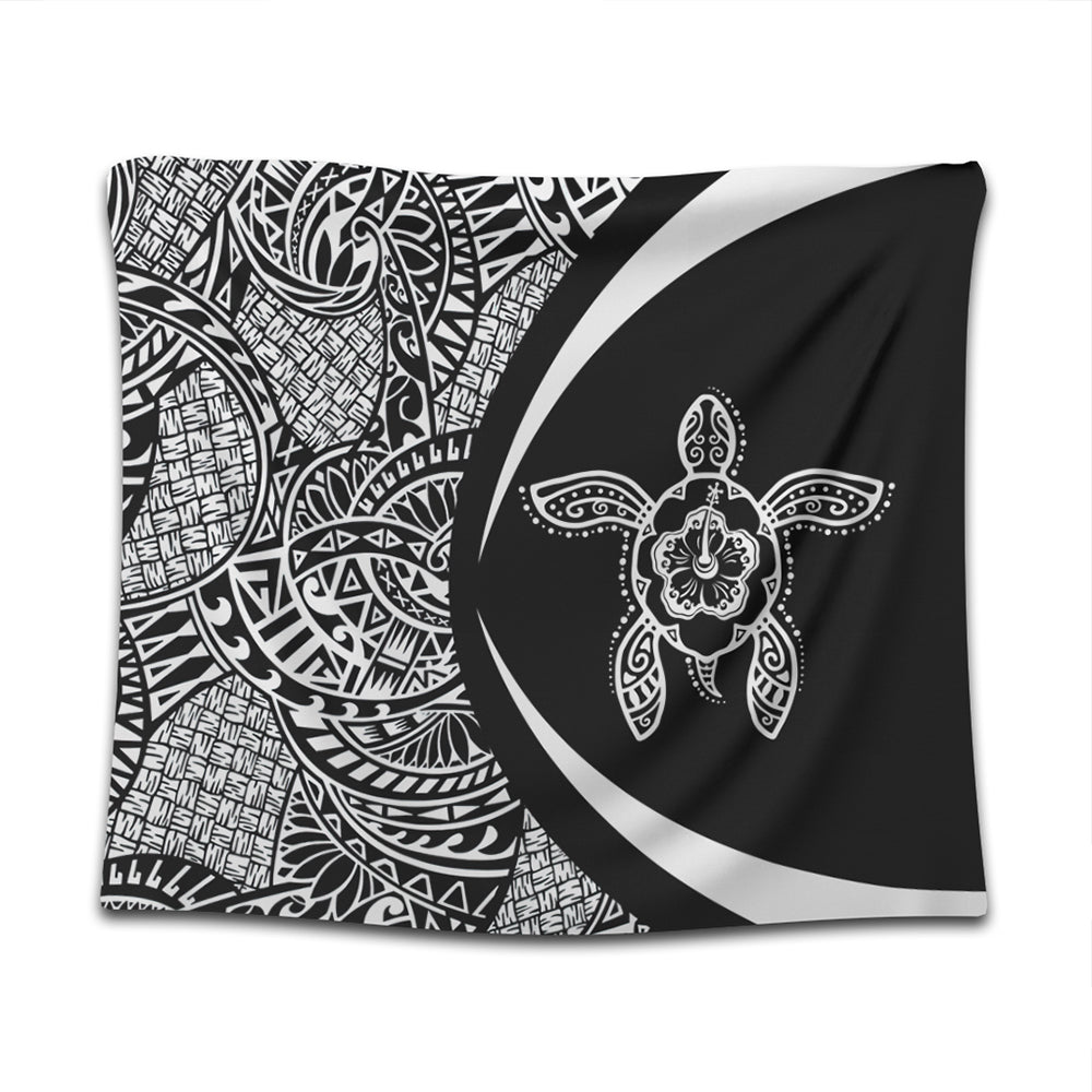 Hawaii Tapestry Turtle Hibiscus Lauhala Black White Circle
