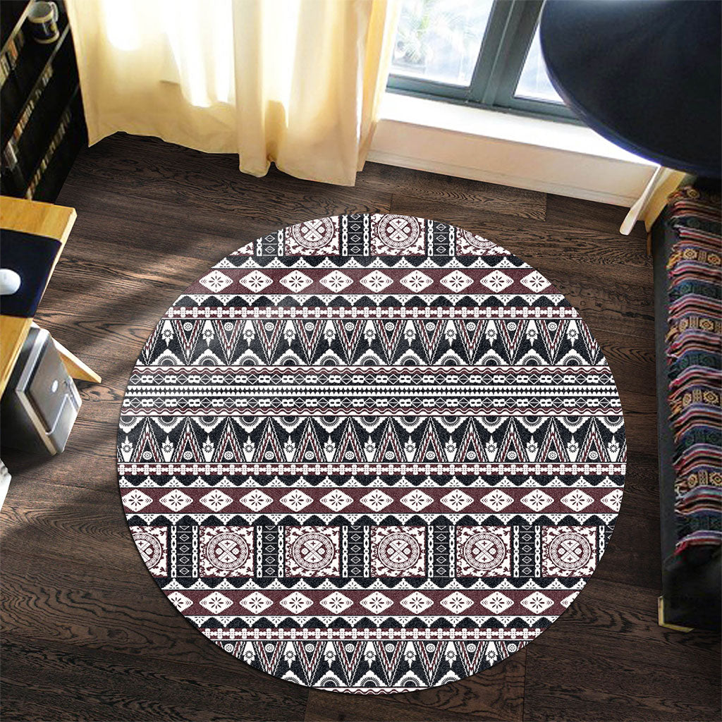 Fiji Round Rug Bula Fiji Masi Motif Brown Color Design