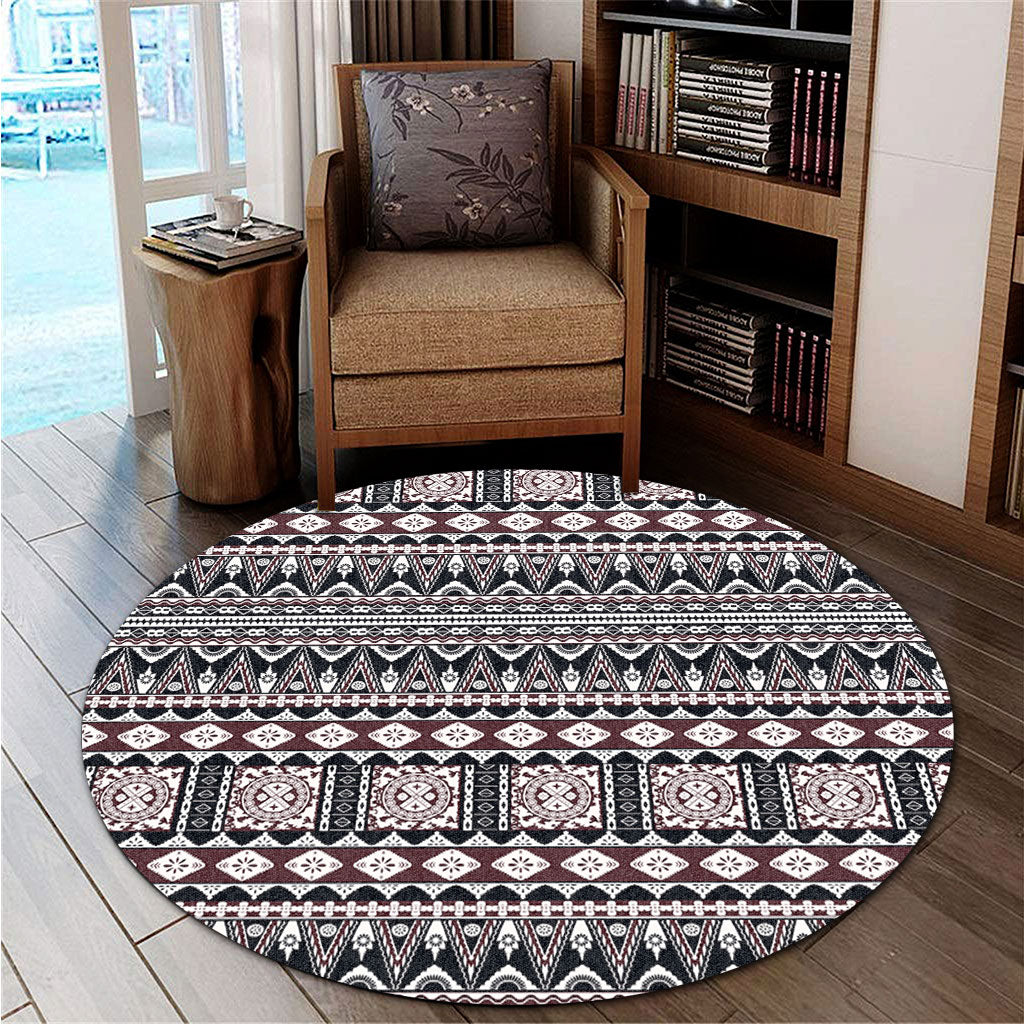 Fiji Round Rug Bula Fiji Masi Motif Brown Color Design