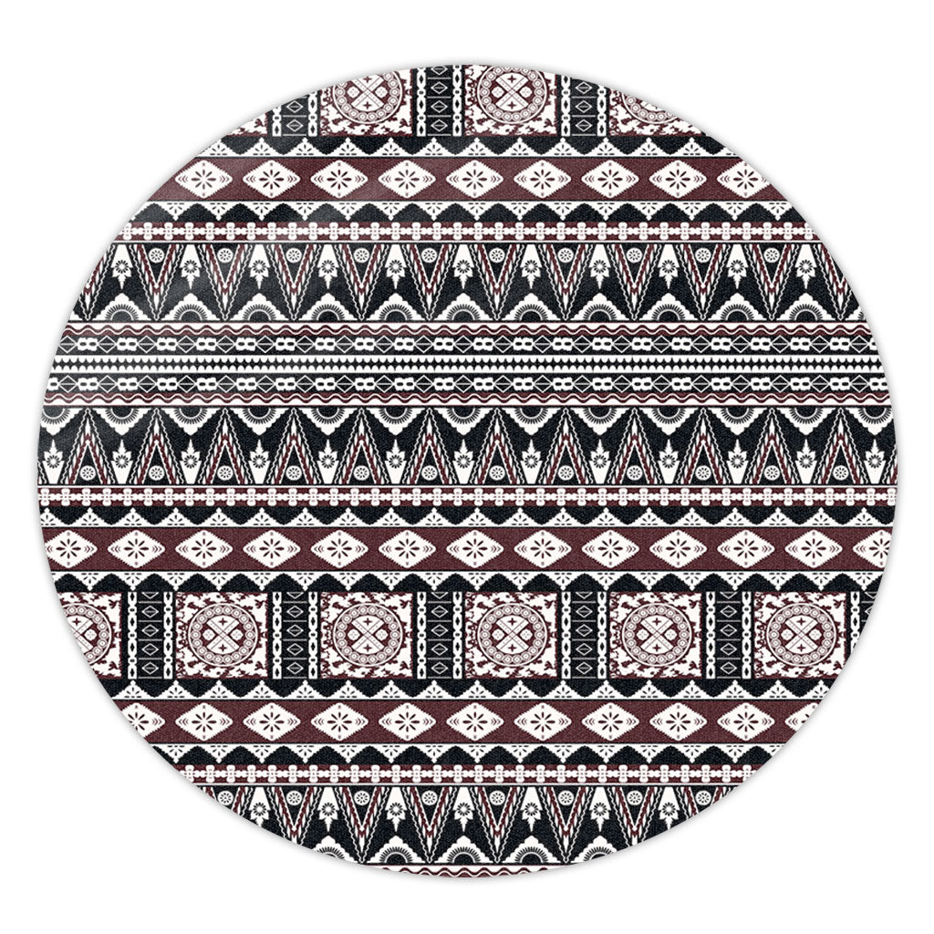 Fiji Round Rug Bula Fiji Masi Motif Brown Color Design