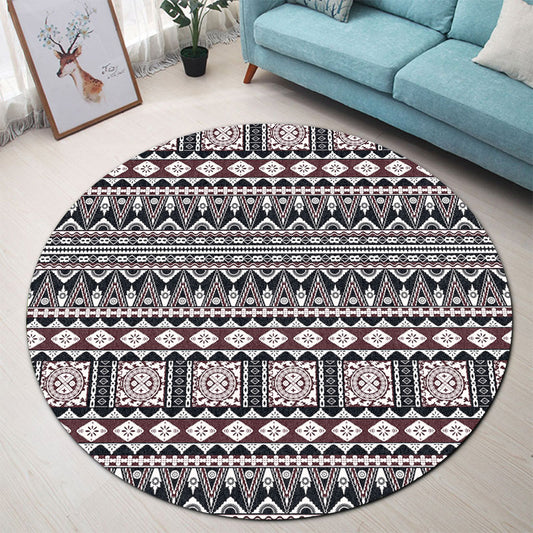 Fiji Round Rug Bula Fiji Masi Motif Brown Color Design