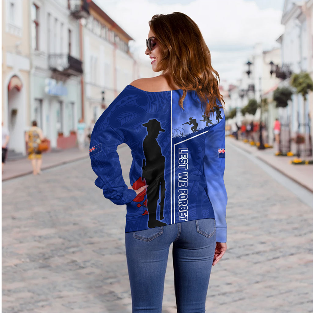 New Zealand Off Shoulder Sweatshirt Anzac Day Lest We Forget Poppy