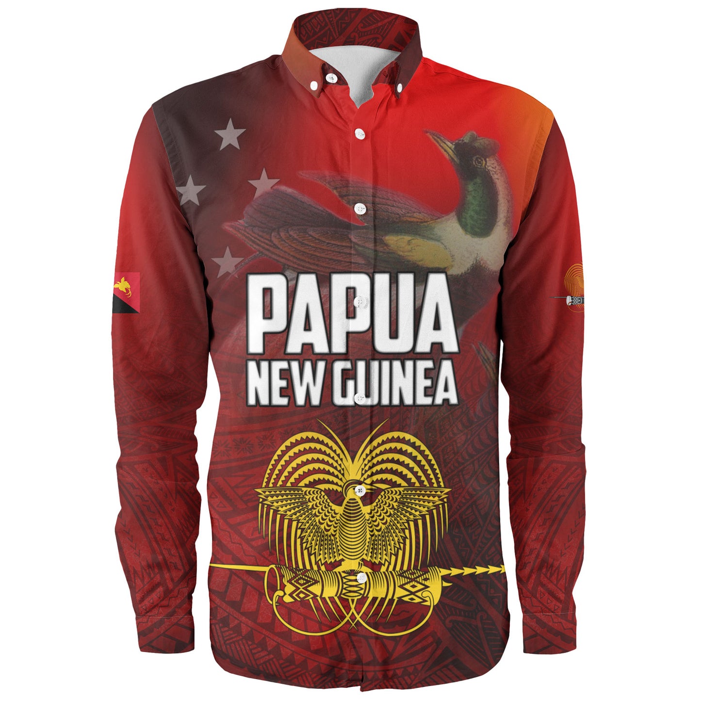 Papua New Guinea Long Sleeve Shirt Paradisaea Bird Traditional Patterns Style
