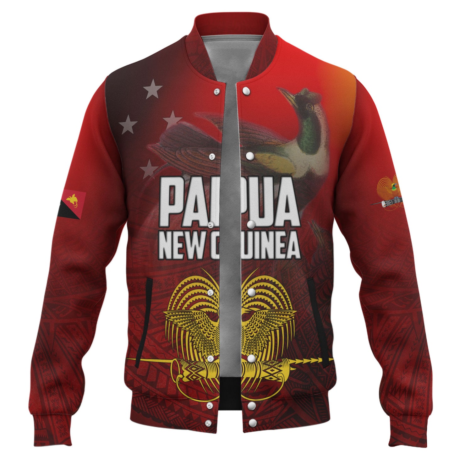 Papua New Guinea Baseball Jacket Paradisaea Bird Traditional Patterns Style