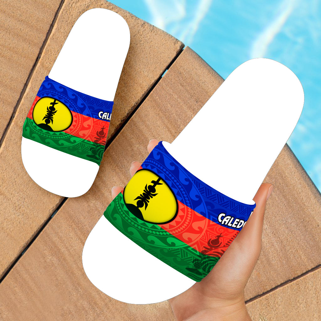 New Caledonia Flag Color With Traditional Patterns Slide Sandals