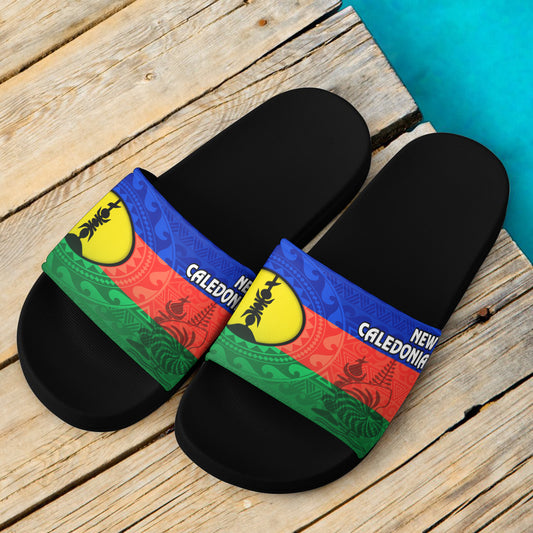 New Caledonia Flag Color With Traditional Patterns Slide Sandals