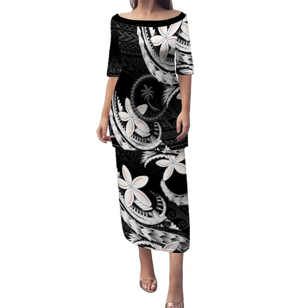 Chuuk State Combo Puletasi And Shirt Polynesian Patterns Plumeria Flowers Special Style