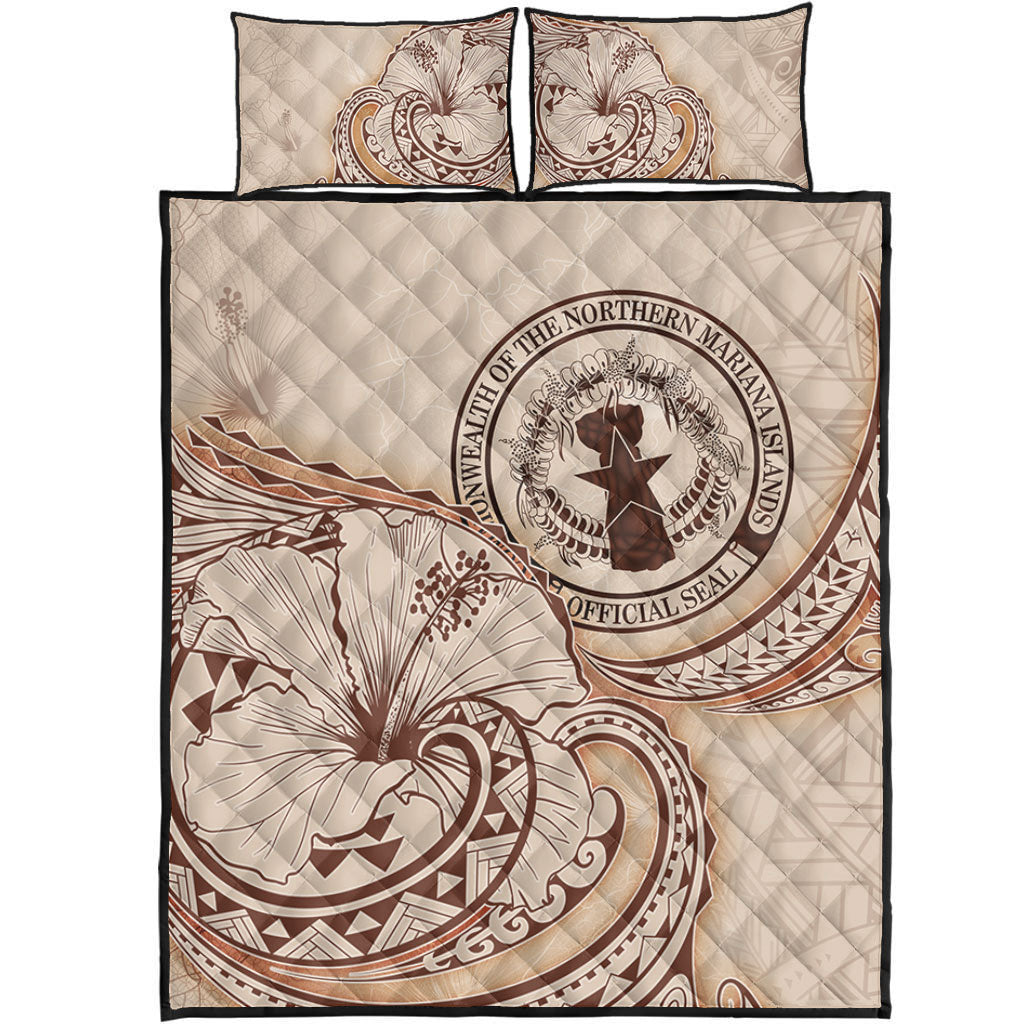 Northern Mariana Islands Quilt Bed Set Hibiscus Flower Vintage Style