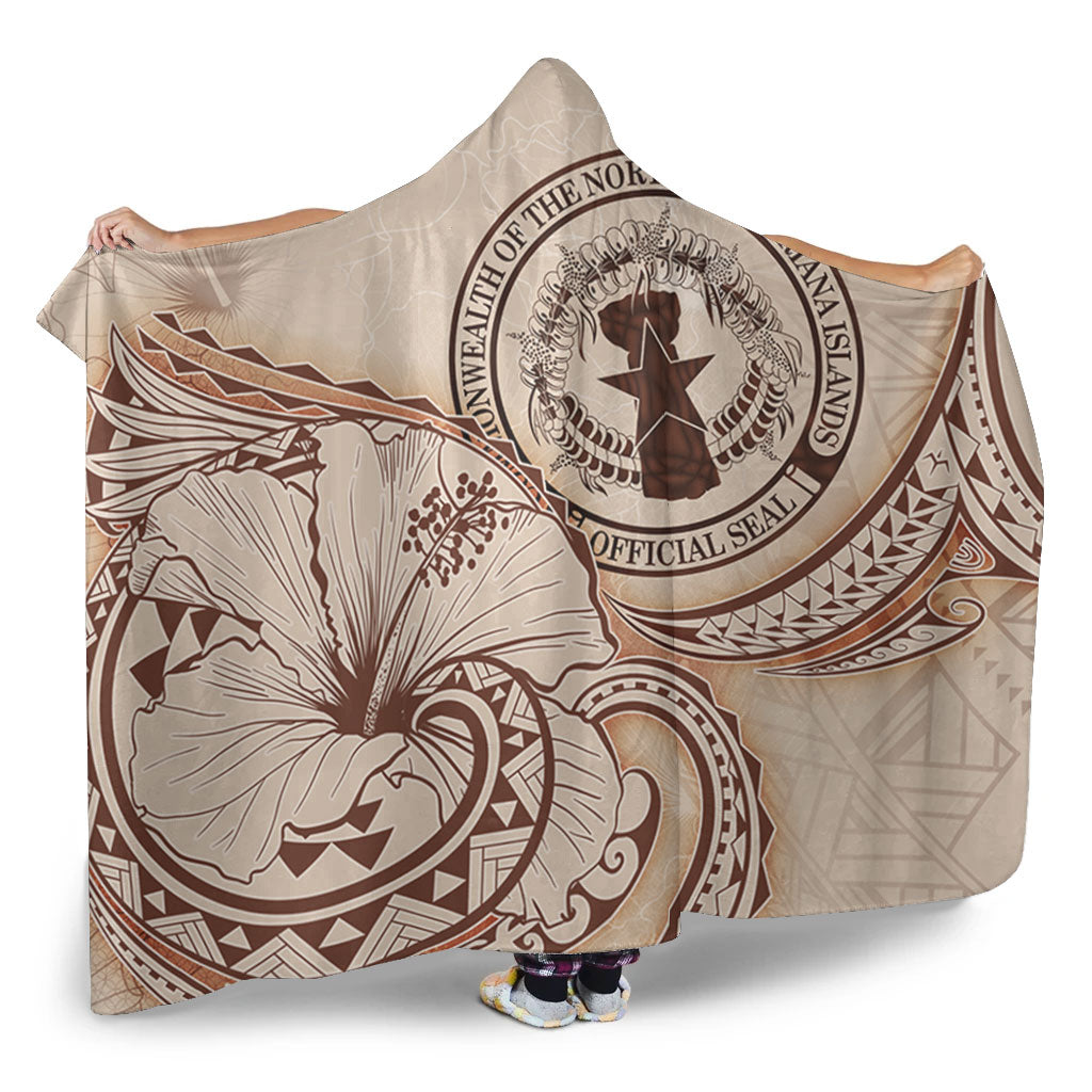 Northern Mariana Islands Hooded Blanket Hibiscus Flower Vintage Style