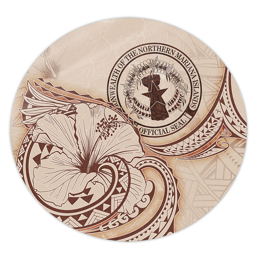 Northern Mariana Islands Round Rug Hibiscus Flower Vintage Style