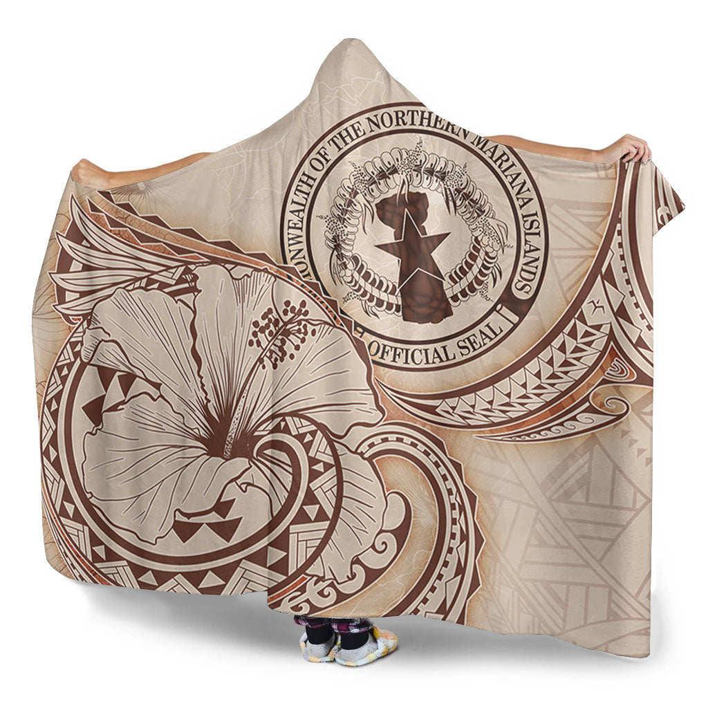 Northern Mariana Islands Hooded Blanket Hibiscus Flower Vintage Style