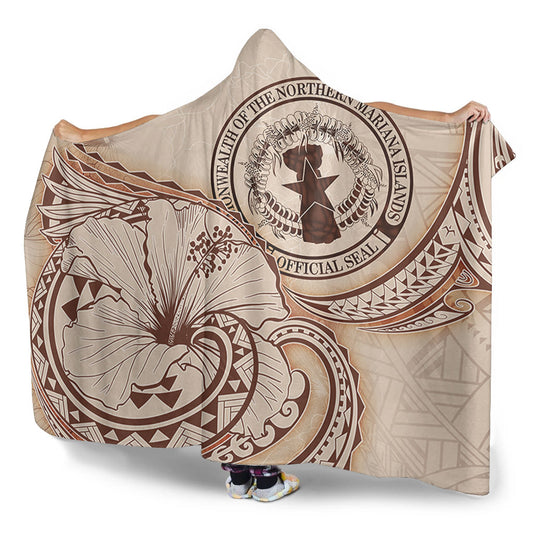 Northern Mariana Islands Hooded Blanket Hibiscus Flower Vintage Style
