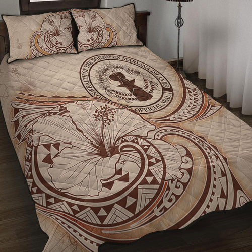 Northern Mariana Islands Quilt Bed Set Hibiscus Flower Vintage Style