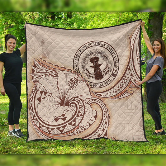 Northern Mariana Islands Premium Quilt Hibiscus Flower Vintage Style