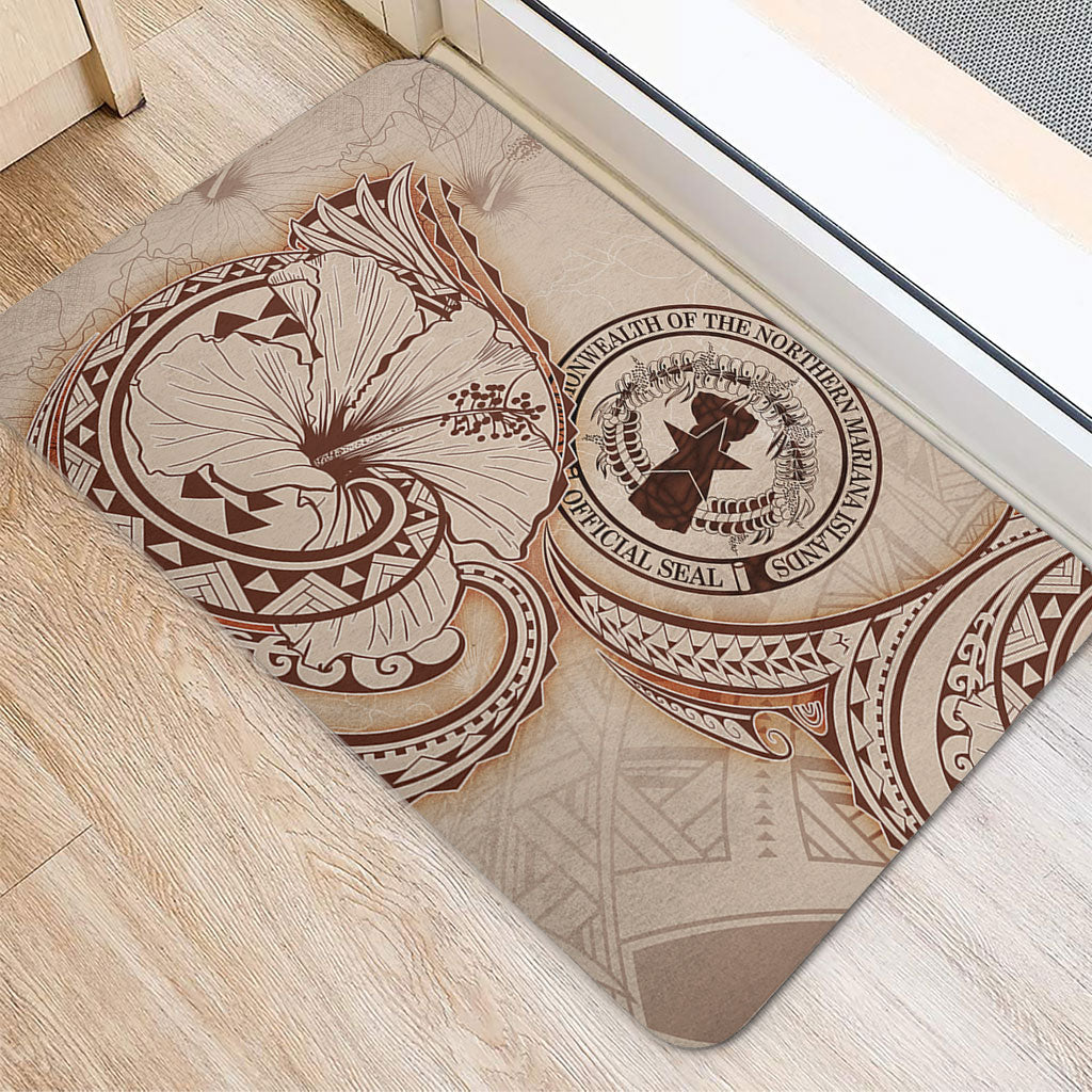 Northern Mariana Islands Door Mat Hibiscus Flower Vintage Style
