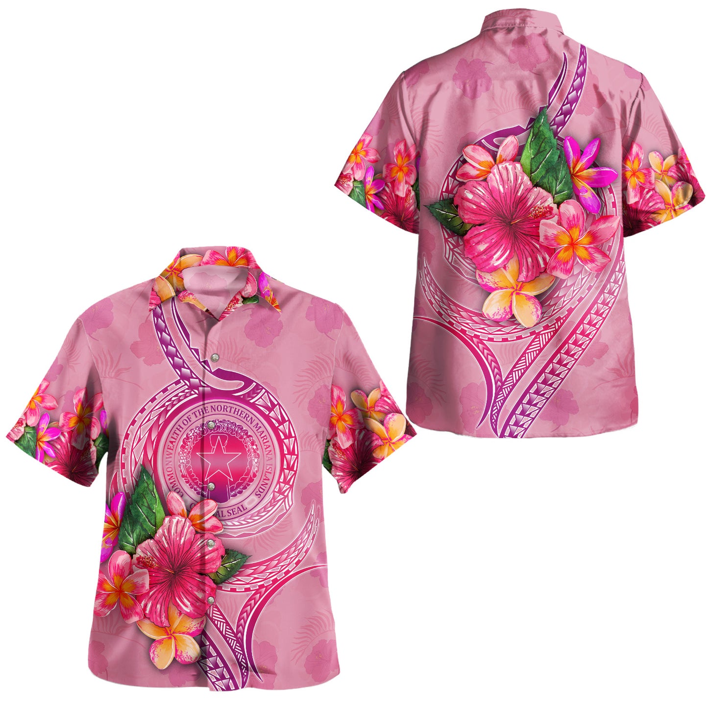 Northern Mariana Islands Combo Off Shoulder Long Dress And Shirt Floral With Seal Pink