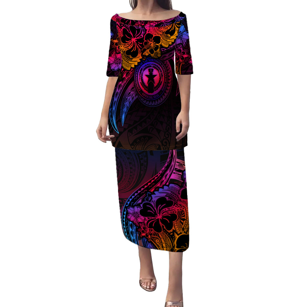 Northern Mariana Islands Combo Puletasi And Shirt Rainbow Style