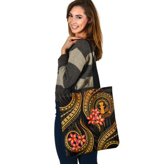 Northern Mariana Islands Tote Bag Gold Polynesian Pattern Plumeria