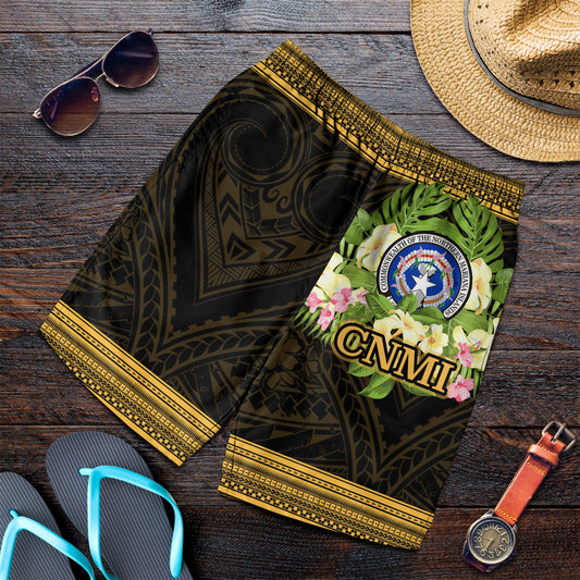 Northern Mariana Islands Men Shorts - Polynesian Gold Patterns Collection