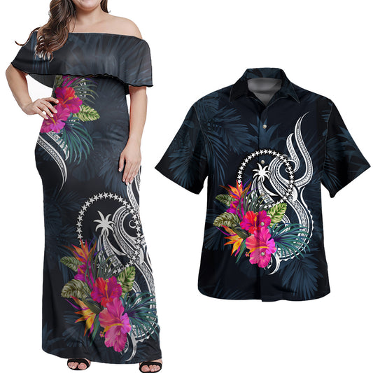 Chuuk State Combo Off Shoulder Long Dress And Shirt Tropical Flower
