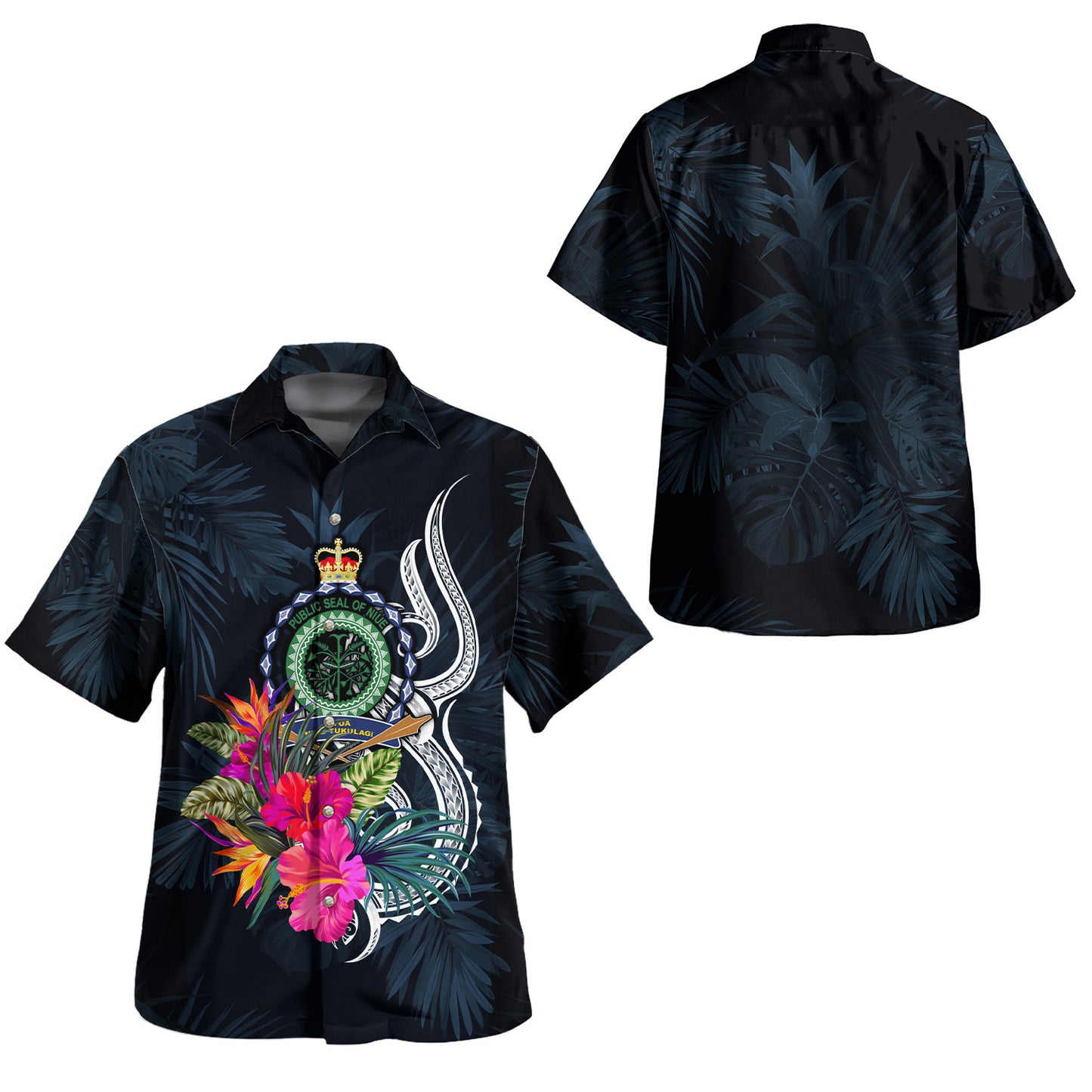 Niue Combo Off Shoulder Long Dress And Shirt Tropical Flower