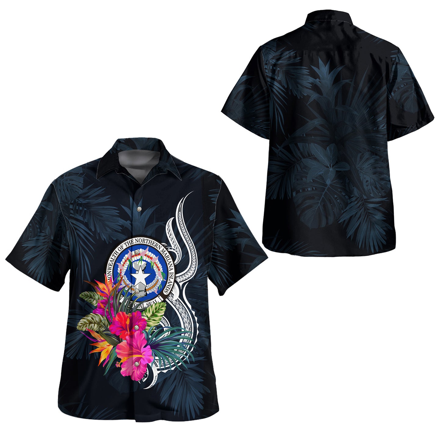 Northern Mariana Islands Combo Off Shoulder Long Dress And Shirt Tropical Flower