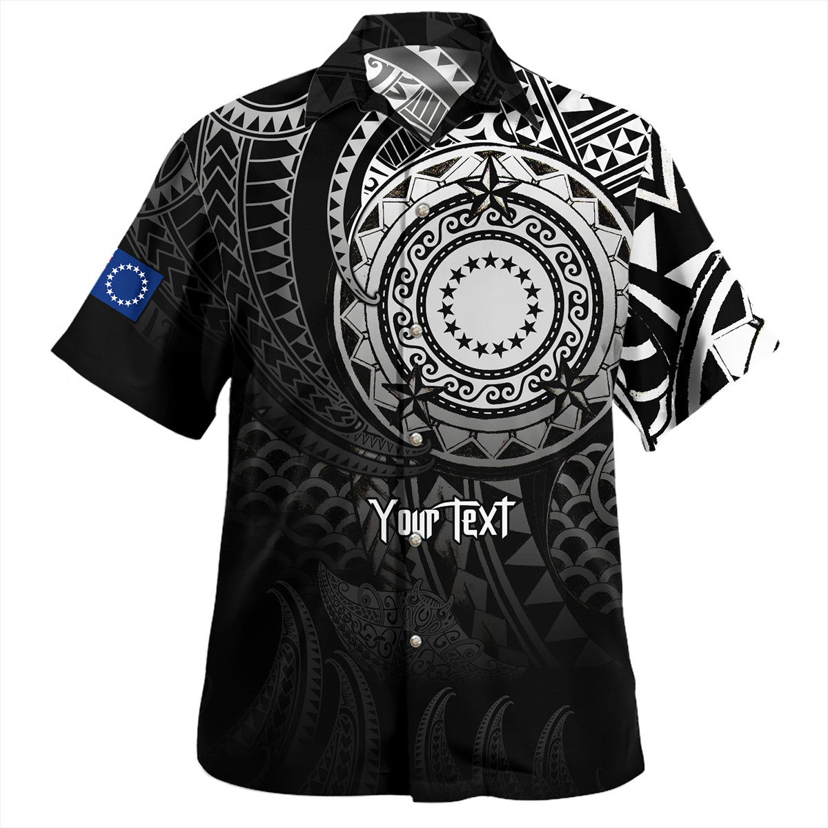 Cook Islands Hawaiian Shirt Pearl Of The Pacific Black Polynesian Tattau