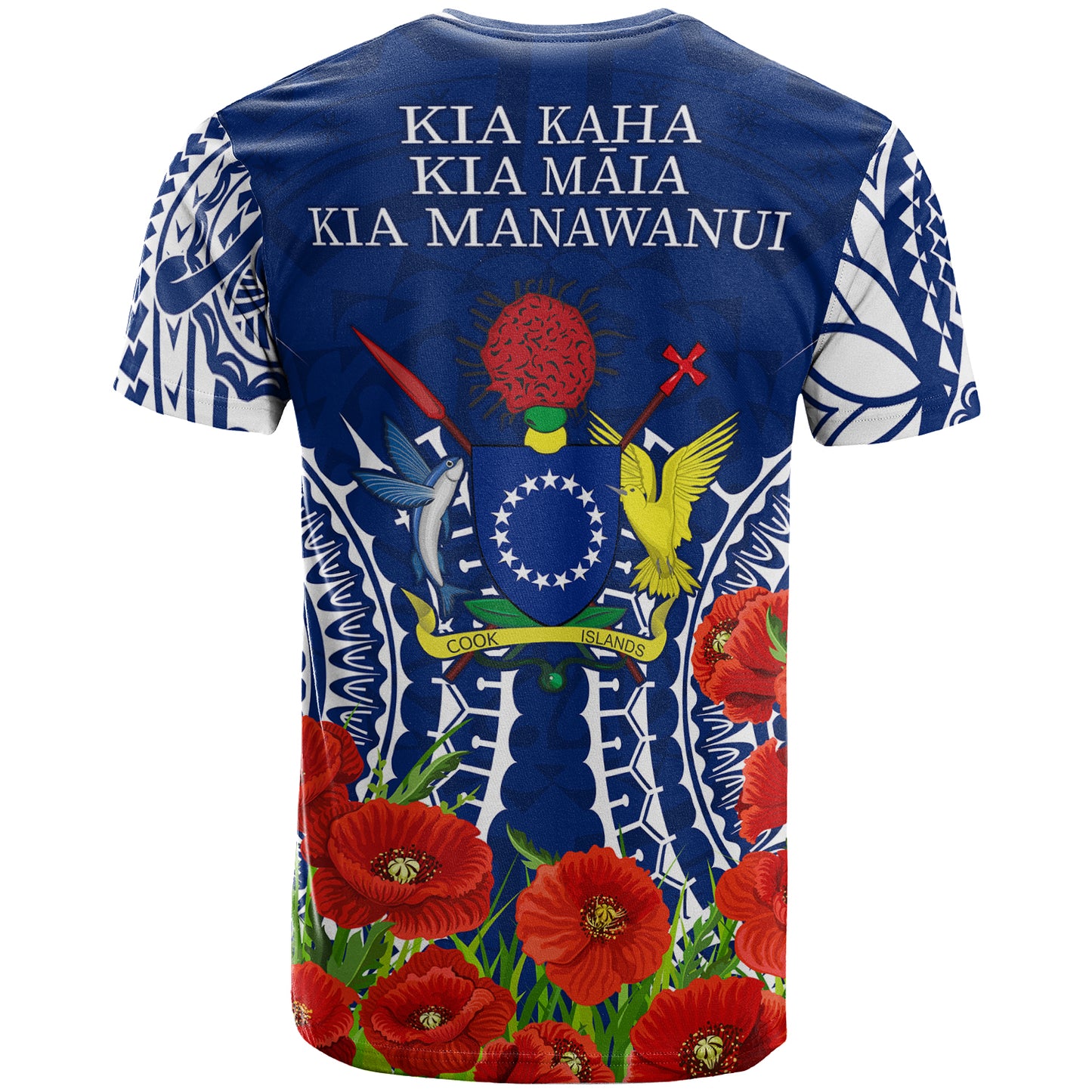 Cook Islands Anzac T-Shirt - Lest We Forget Polyneisnan Tribal Pattern Poppy Flower