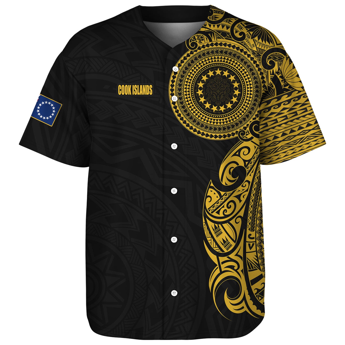 Cook Islands Baseball Shirt Custom Polynesian Half Sleeve Gold Tattoo With Seal Black