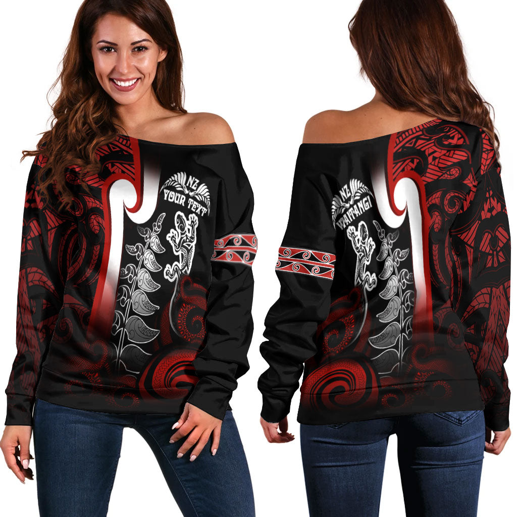 New Zealand Gradient Off Shoulder Sweatshirt - Maori Tino Rangatiratanga With Lizard And Silver Fern