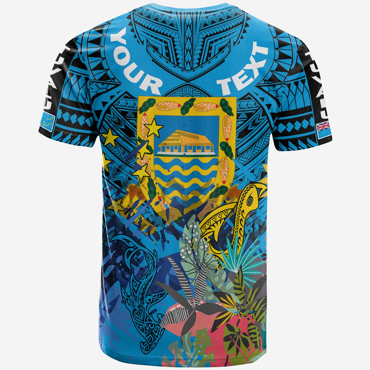 Tuvalu Ellice Islands Polynesian T-shirt - Custom Tuvalu Coat Of Arms With Tropical Flowers And Hei Matau 1978 T-shirt
