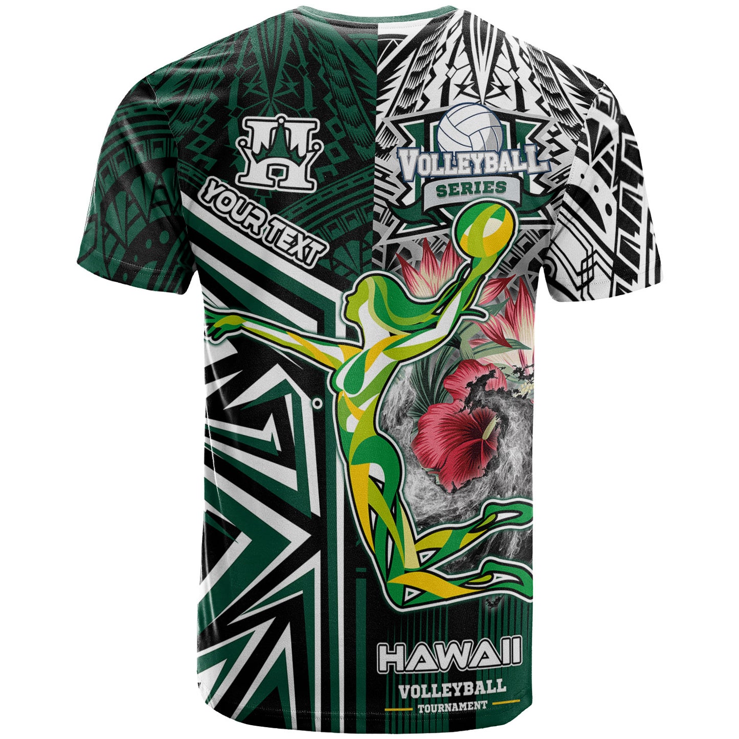 Hawaii Custom T-Shirt - Hawaii Rainbow Wahine Volleyball With Beautiful Hibiscus Polynesian Style T-shirt