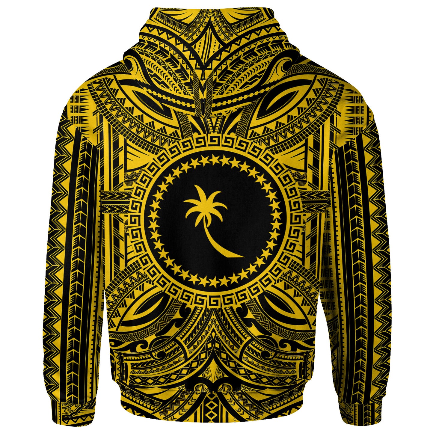 Chuuk All Over Hoodie - Chuuk Coat Of Arms Polynesian Gold Black