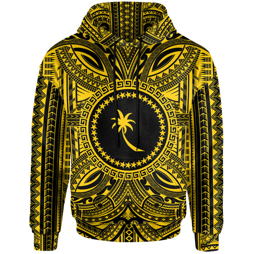 Chuuk All Over Hoodie - Chuuk Coat Of Arms Polynesian Gold Black