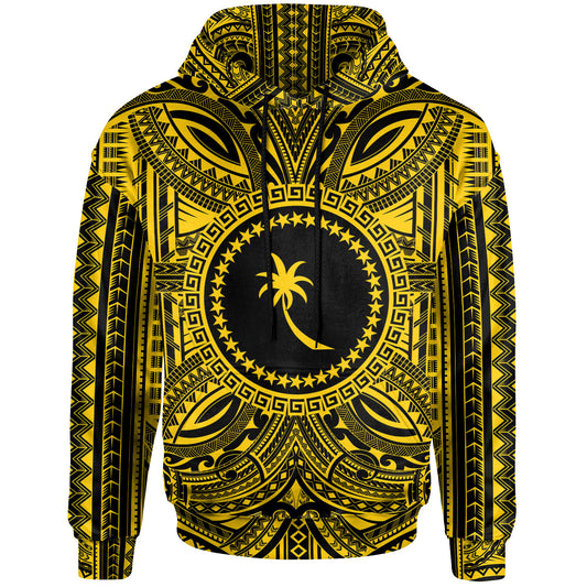 Chuuk All Over Hoodie - Chuuk Coat Of Arms Polynesian Gold Black