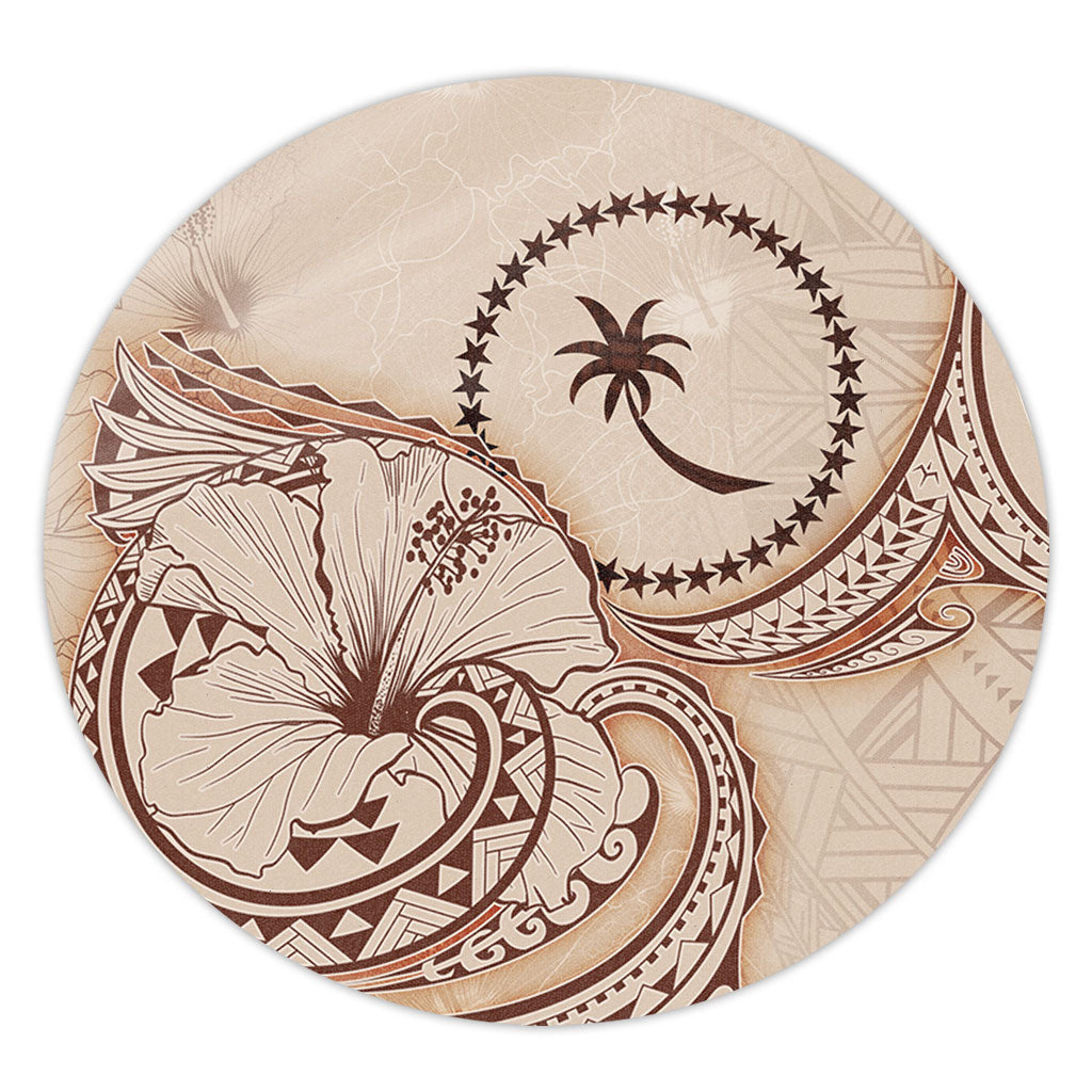 Chuuk State Round Rug Hibiscus Flower Vintage Style