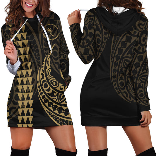 Chuuk State Hoodie Dress Kakau Style Gold