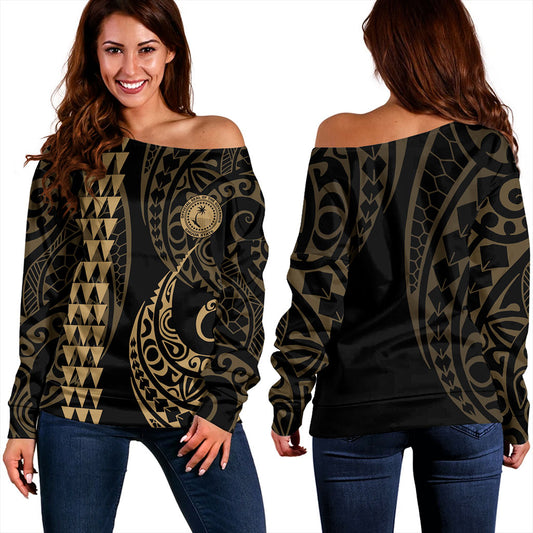 Chuuk State Off Shoulder Sweatshirt Kakau Style Ver.1