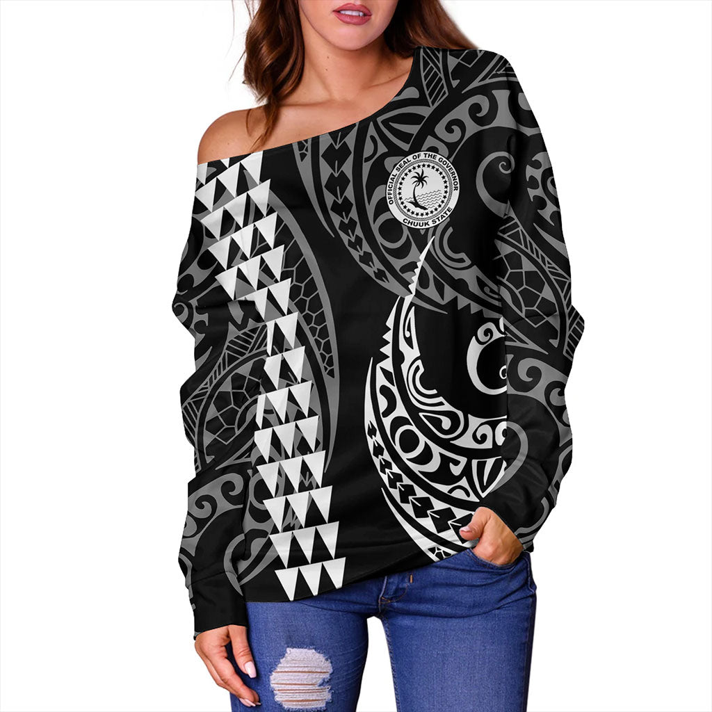 Chuuk State Off Shoulder Sweatshirt Kakau Style Ver.1
