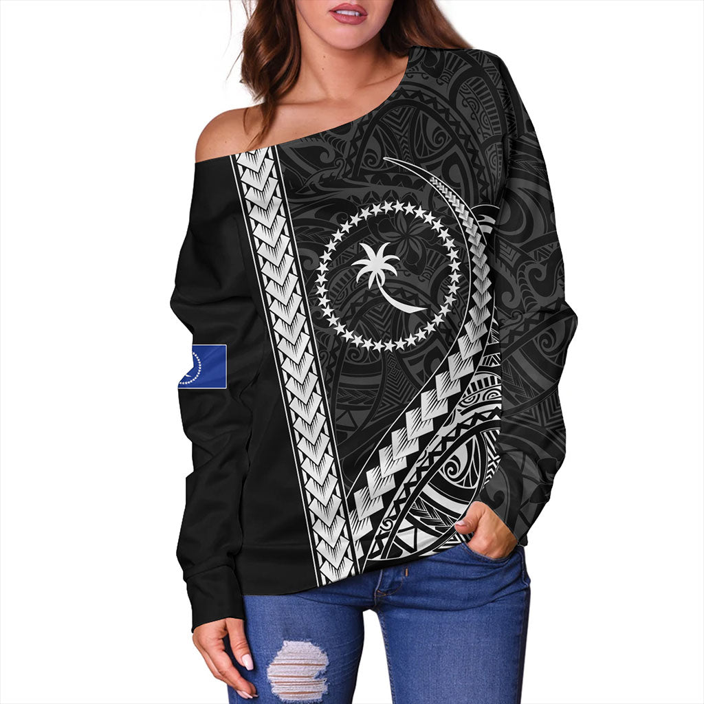 Chuuk State Off Shoulder Sweatshirt Tribal Micronesian Coat Of Arms