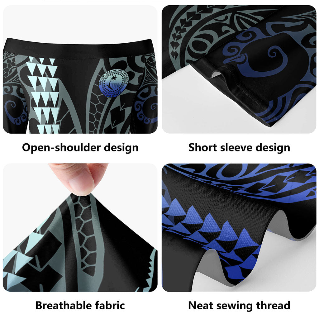 Chuuk State Combo Short Sleeve Dress And Shirt Kakau Style Gradient Blue