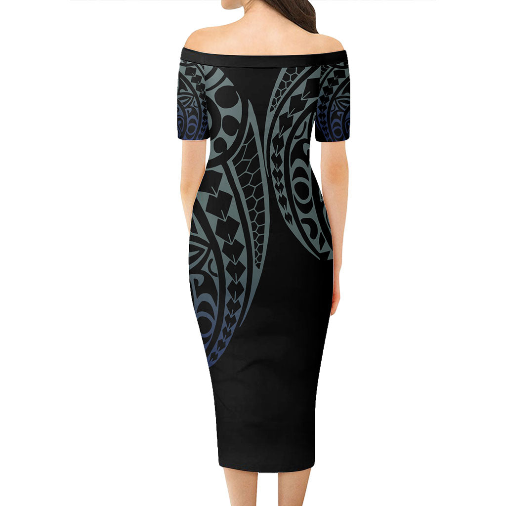 Chuuk State Combo Short Sleeve Dress And Shirt Kakau Style Gradient Blue