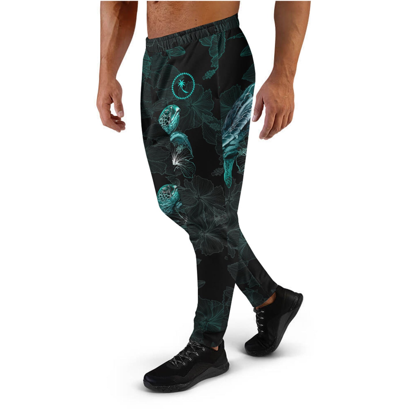 Chuuk Jogger - Chuuk Coat Of Arms With Turtle Blooming Hibiscus Turquoise