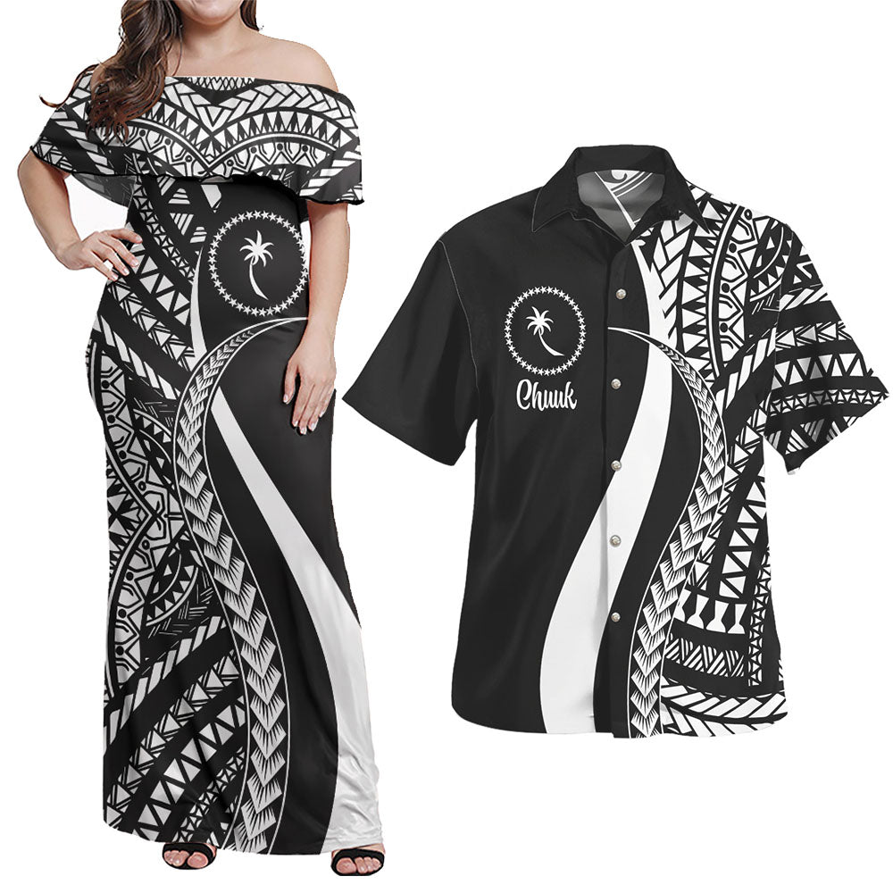 Chuuk Combo Dress And Shirt - Micronesian Tentacle Tribal Pattern White