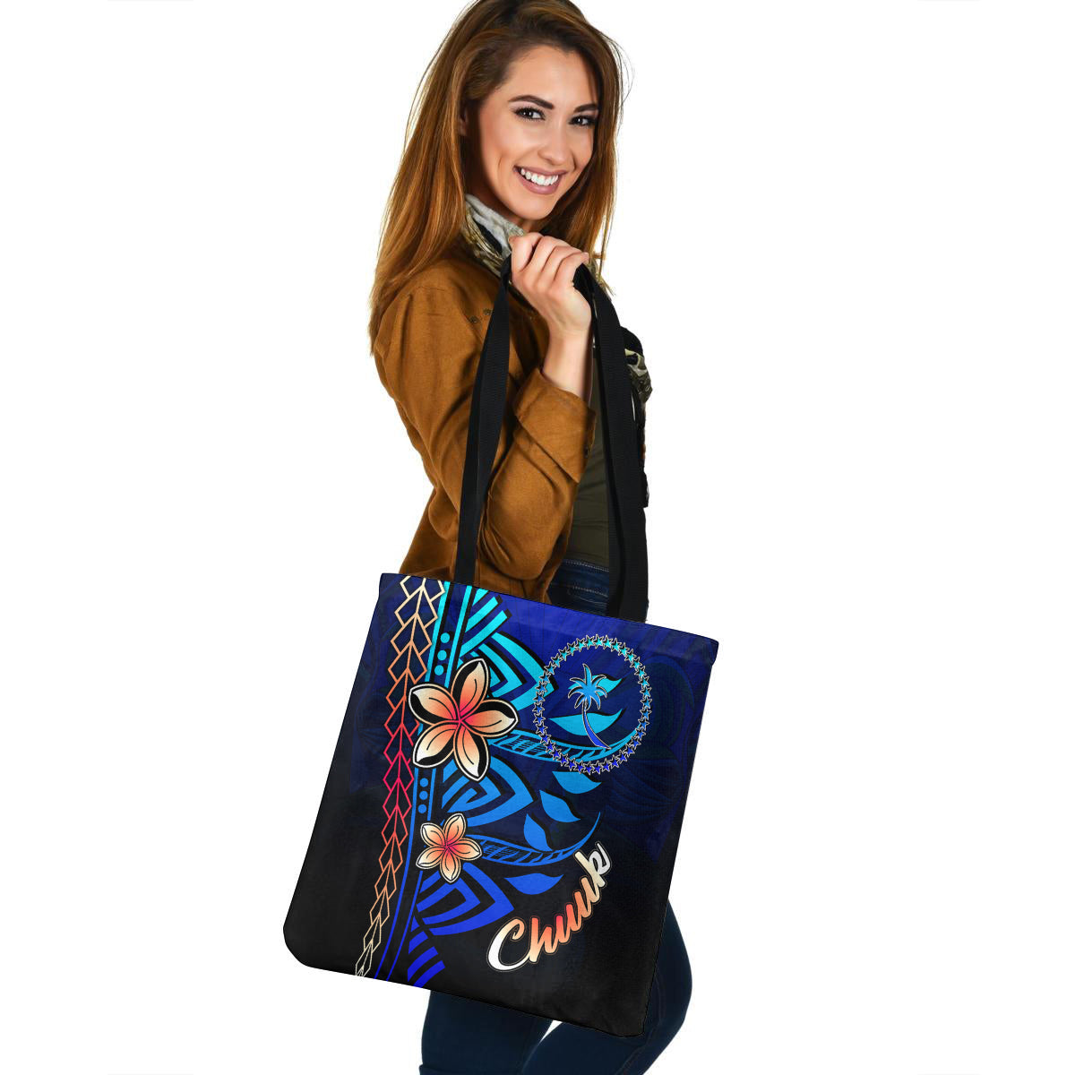 Chuuk Custom Personalised Tote Bag Blue Vintage Tribal Mountain