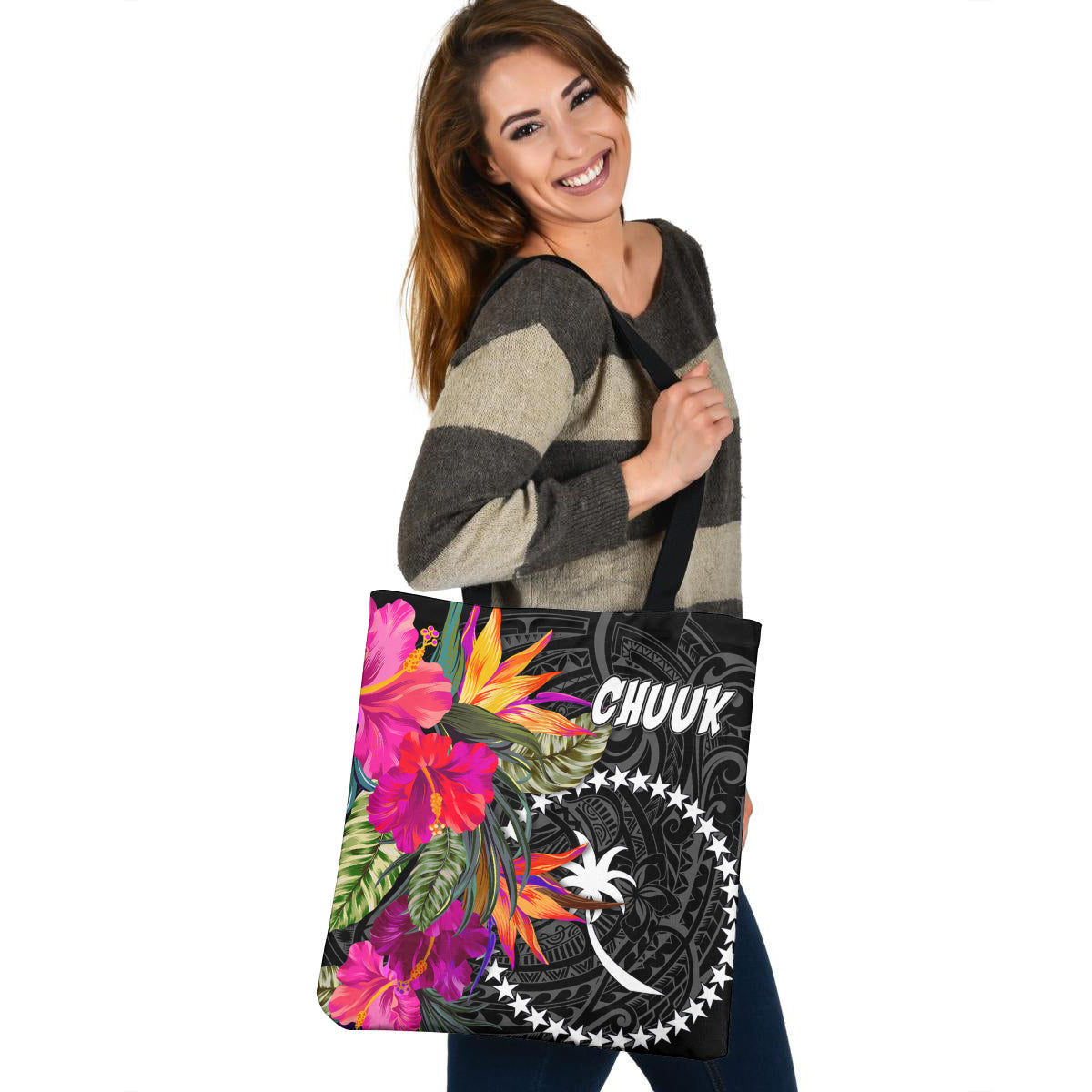 Chuuk Custom Personalised Tote Bag Polynesian Hibiscus Pattern