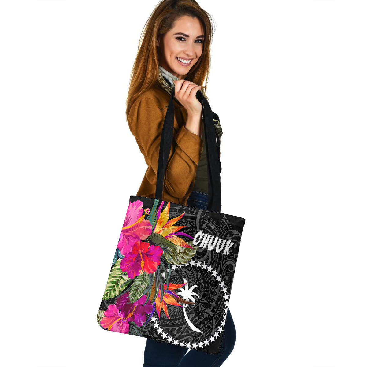 Chuuk Custom Personalised Tote Bag Polynesian Hibiscus Pattern