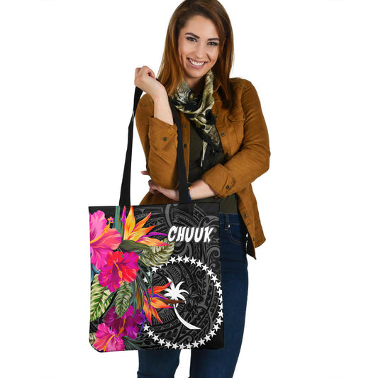 Chuuk Custom Personalised Tote Bag Polynesian Hibiscus Pattern